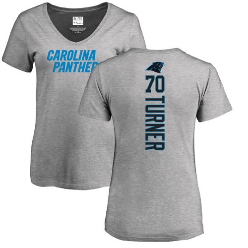 Carolina Panthers Ash Women Trai Turner Backer V-Neck NFL Football #70 T Shirt->women nfl jersey->Women Jersey